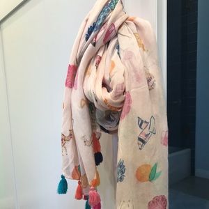 Kate Spade scarf exotic fun print tassels